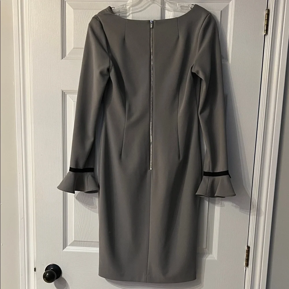 Calvin Klein Gray Long Sleeve Dress with Ruffle Cuffs - Picture 3 of 3